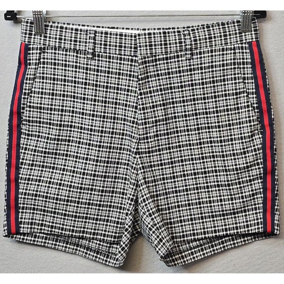 Topman Shorts Mens 30 Plaid Slim‎ Fit Casual Side Tape Modern Red Stripe - Picture 1 of 12